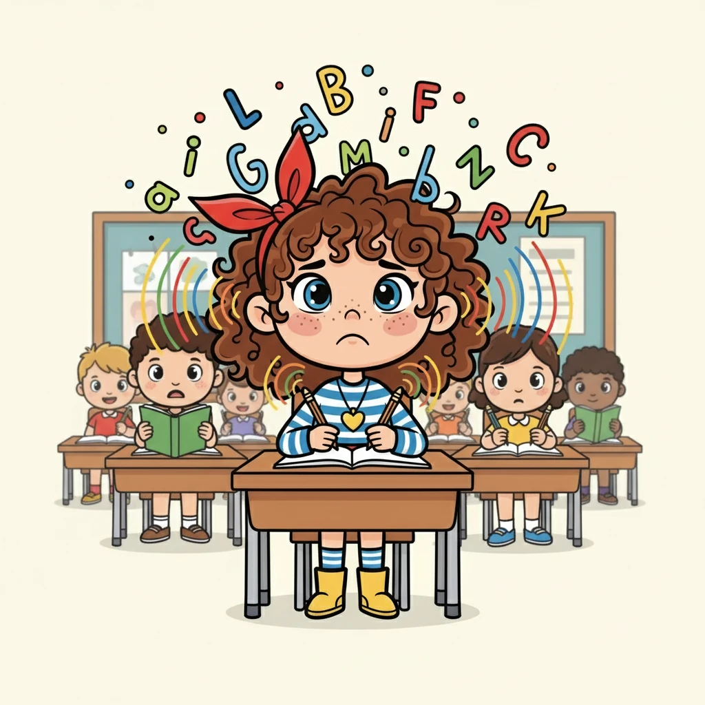 Un matin, à l'école, Émi avait du mal à se concentrer. Les lettres dansaient devant ses yeux et les bruits de la classe lui semblaient assourdissants. Elle se sentait différente, comme si son cerveau allait exploser. Sa maman lui avait expliqué qu'elle avait un don spécial.