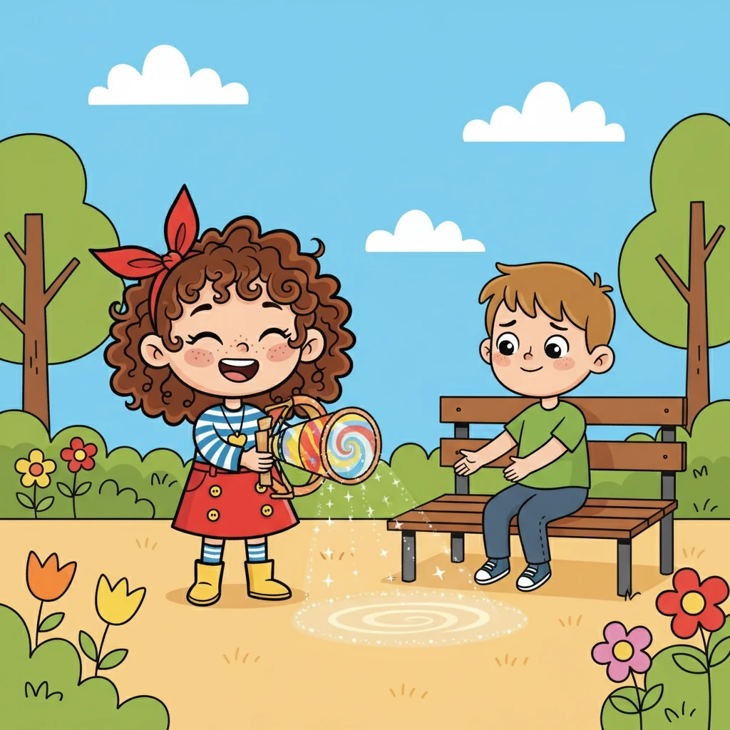 Un jour, Émi utilisa son imagination pour aider un ami en difficulté. Elle inventa un jeu pour le distraire et lui remonter le moral. Son ami, touché par sa créativité, se sentit mieux, prouvant ainsi la puissance de son don.