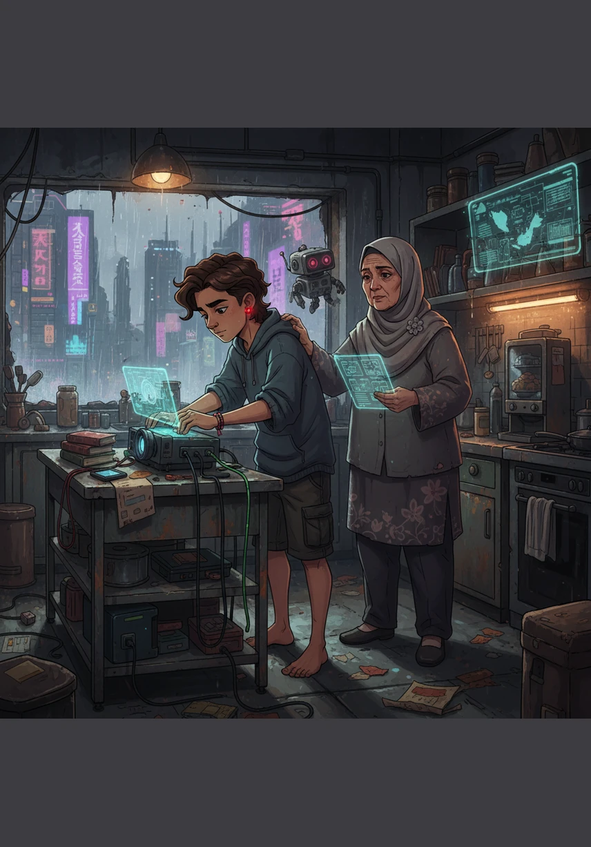 In the kitchen, Haris helps organize the refrigerator, making sure the raw vegetables are kept away from the cooked dishes. They learn that keeping food in the right places is like putting puzzle pieces together to build a wall of health.