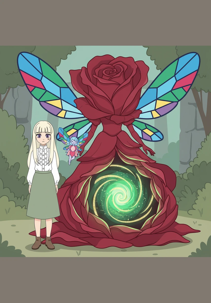 With a gentle sigh, the rose began to unfurl its petals wider than should be possible, revealing a swirling vortex of emerald and gold at its center. Rosalind explained that the garden was actually a gateway, and the magic was beginning to fade.