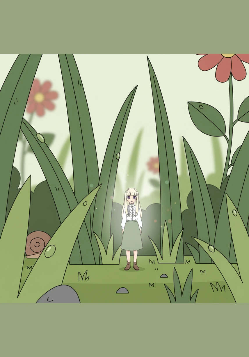 Taking a deep breath, Lily reached out her hand and felt herself shrinking until she was no taller than a blade of grass. She stepped into the heart of the rose, leaving the familiar garden behind as she tumbled into a world of impossible colors.