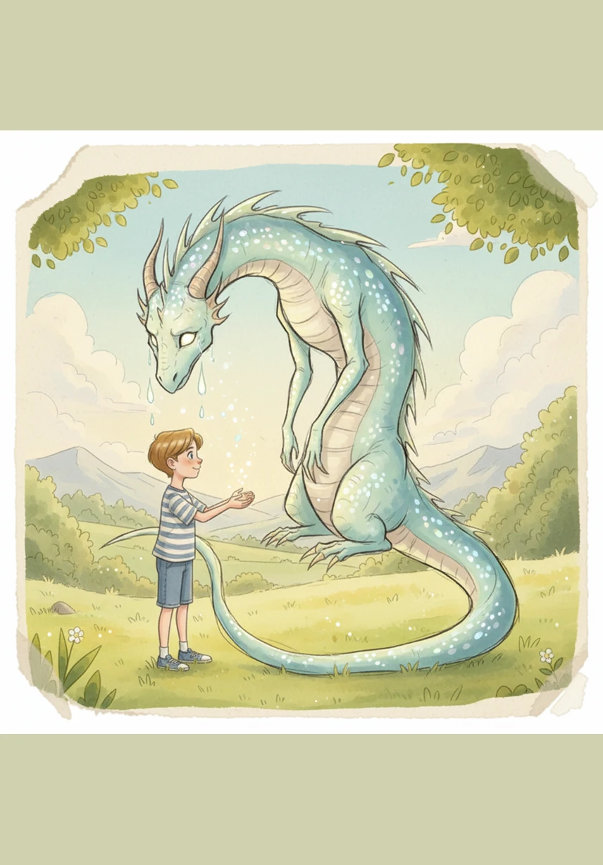 The dragon is so happy that he takes Leo for a flight over a vast ocean that Leo paints with deep blues and sparkling turquoises.