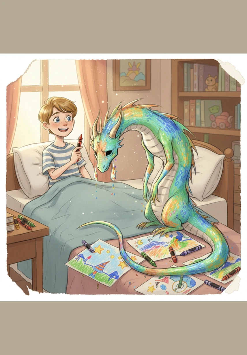 The world is now a beautiful masterpiece, and Leo wakes up back in his room with his favorite crayon and a heart full of bright ideas.