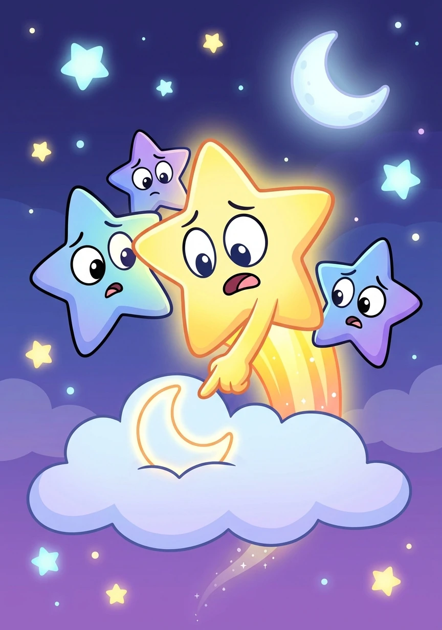 The stars noticed Luna was missing! Twinkle, the brightest star, decided they should find her.