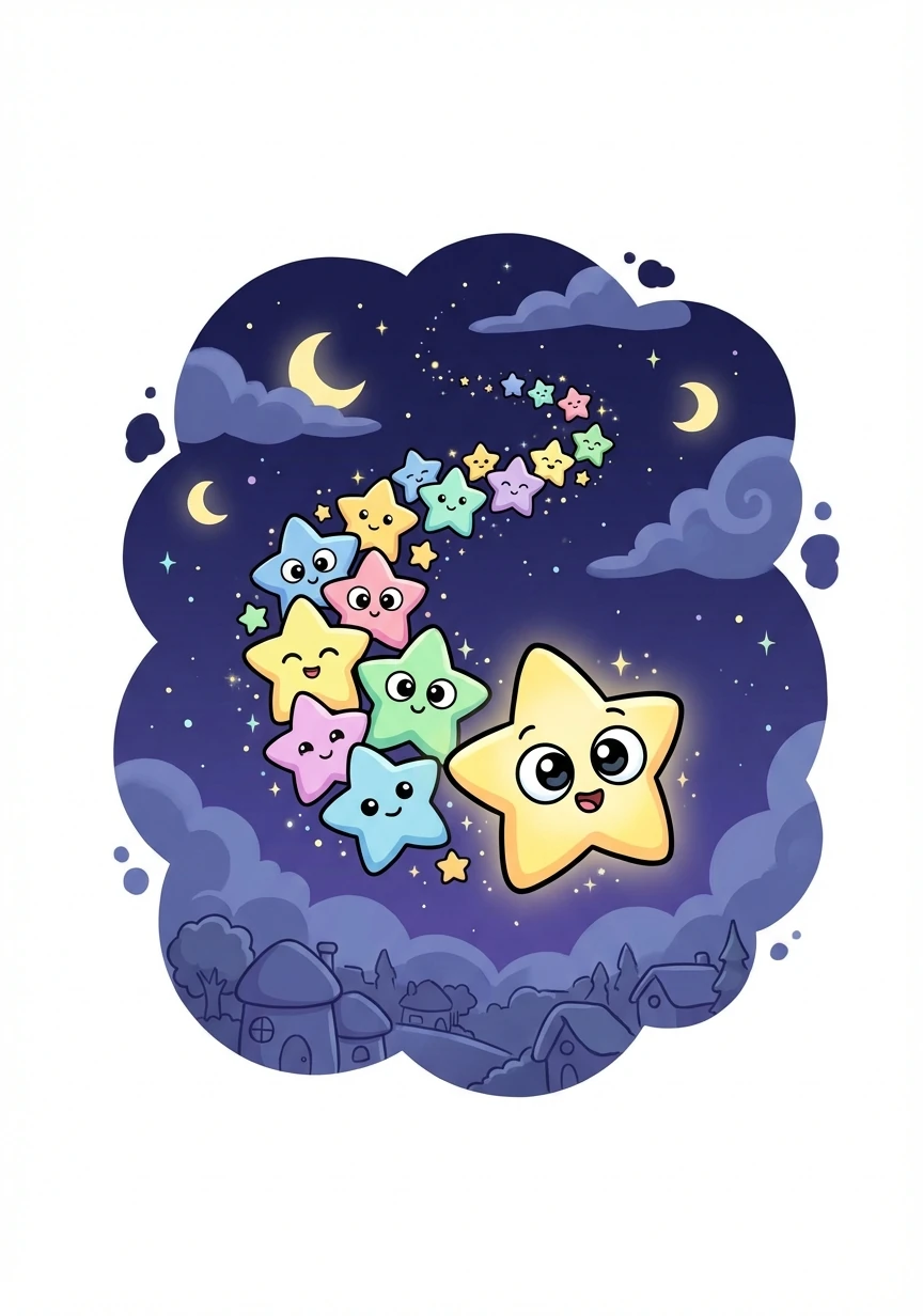 Twinkle gathered all the other stars. They formed a sparkling search party, ready to explore the night sky.