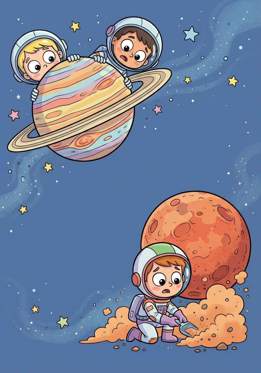 They looked behind Jupiter, but Luna wasn't there. They searched near Mars, but only found dust.