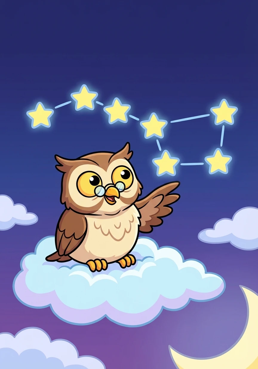 A wise old owl, perched on a cloud, hooted, "Perhaps Luna is playing hide-and-seek near the Big Dipper!"