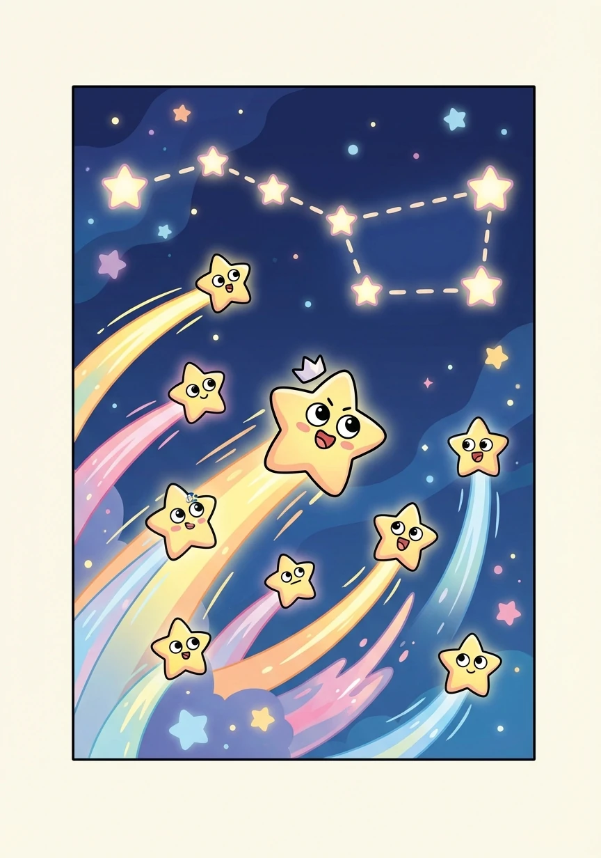 The stars zoomed towards the Big Dipper, their light trails painting streaks across the dark canvas.