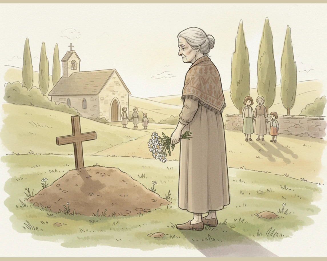 祭奠结束后,微风吹动着路边的野花,小雨蹲下身子,轻轻抚摸着刚刚破土而出的嫩芽。她意识到生命就像这春天的草木一样,代代相传,生生不息,小精灵也点点头,感叹着大自然的奇妙轮回。