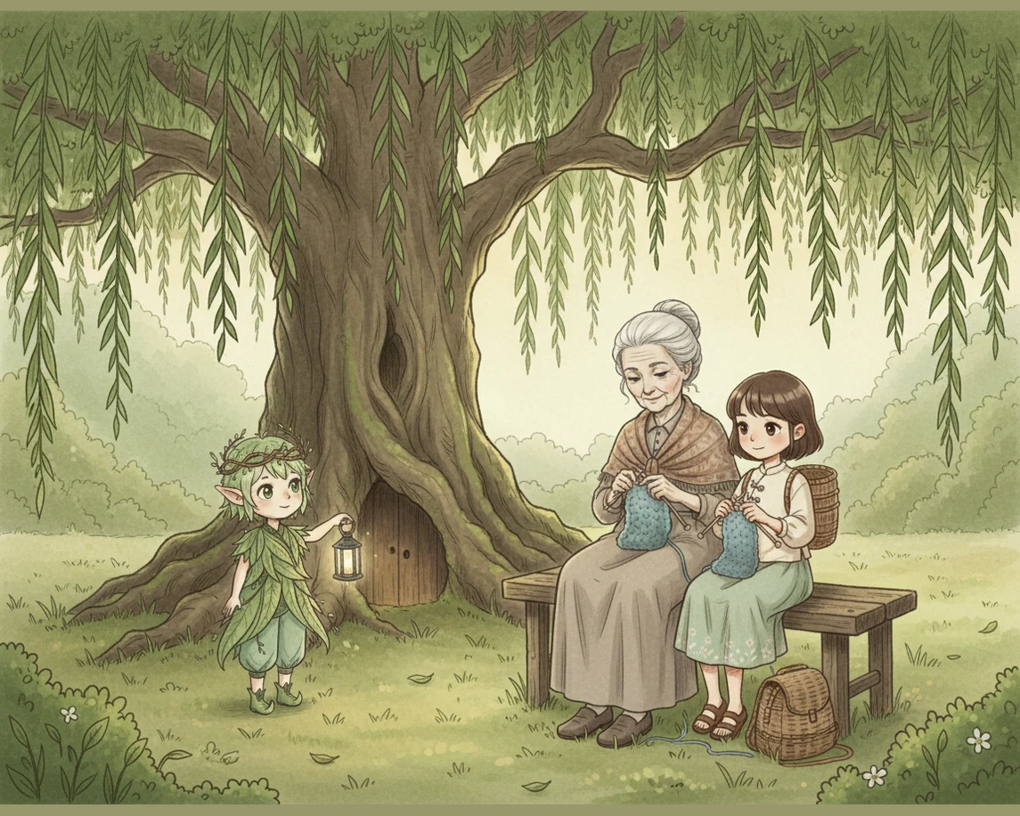 三人围坐在古老的柳树下,奶奶亲手剥开一个碧绿油亮的青团递给小雨。小精灵指着青团认真讲解,这用艾草汁和糯米制成的美食,包裹着春天的味道,也象征着顽强的生机与对未来的希望。