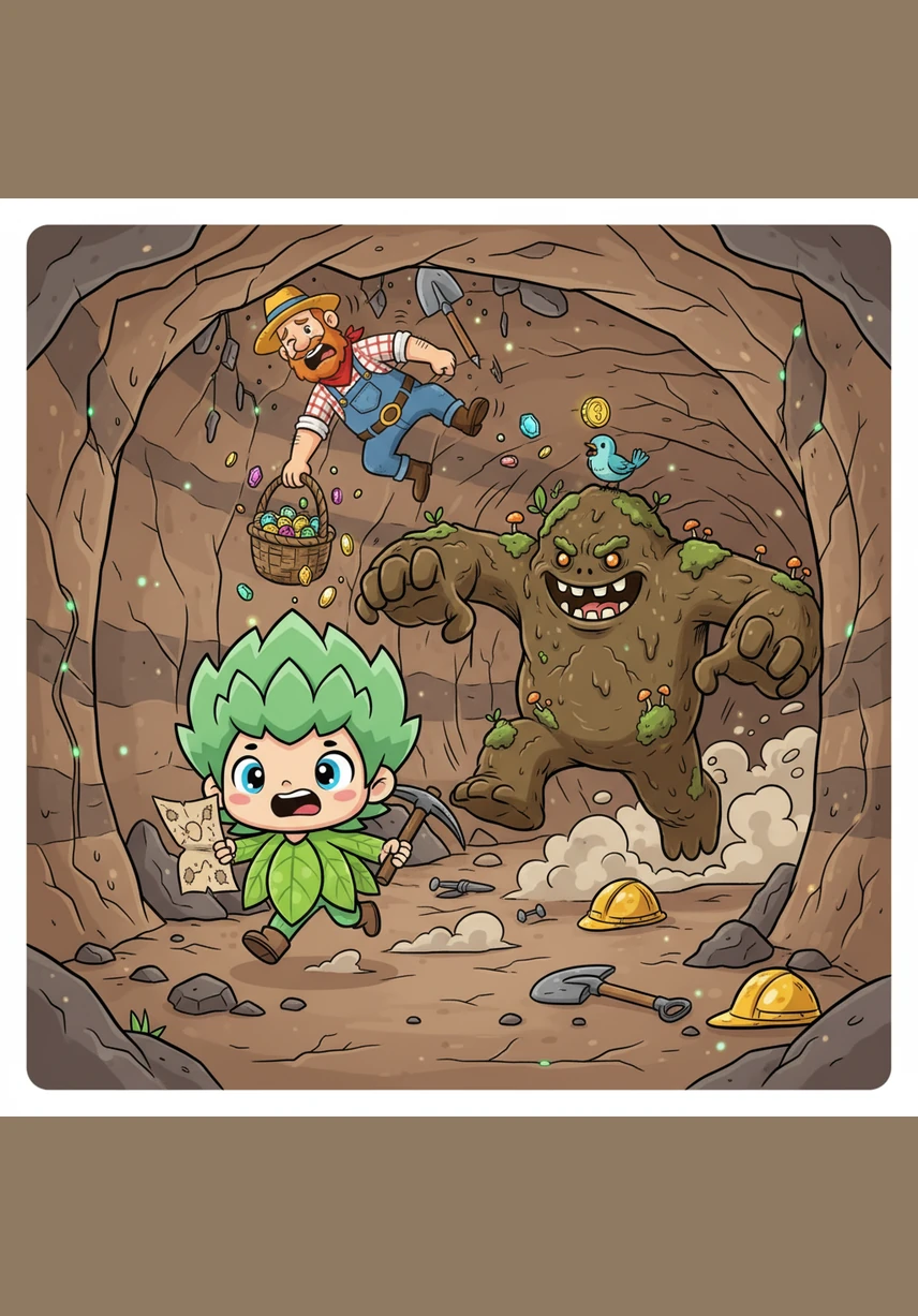 地底下的世界也乱成了一团，细细的根部们在黑暗中挤成一堆。它们拼命地扭动着身体，在紧实的土层里大声呼喊着：“救命呀，泥土太紧了，我们快要憋得喘不过气来了！”