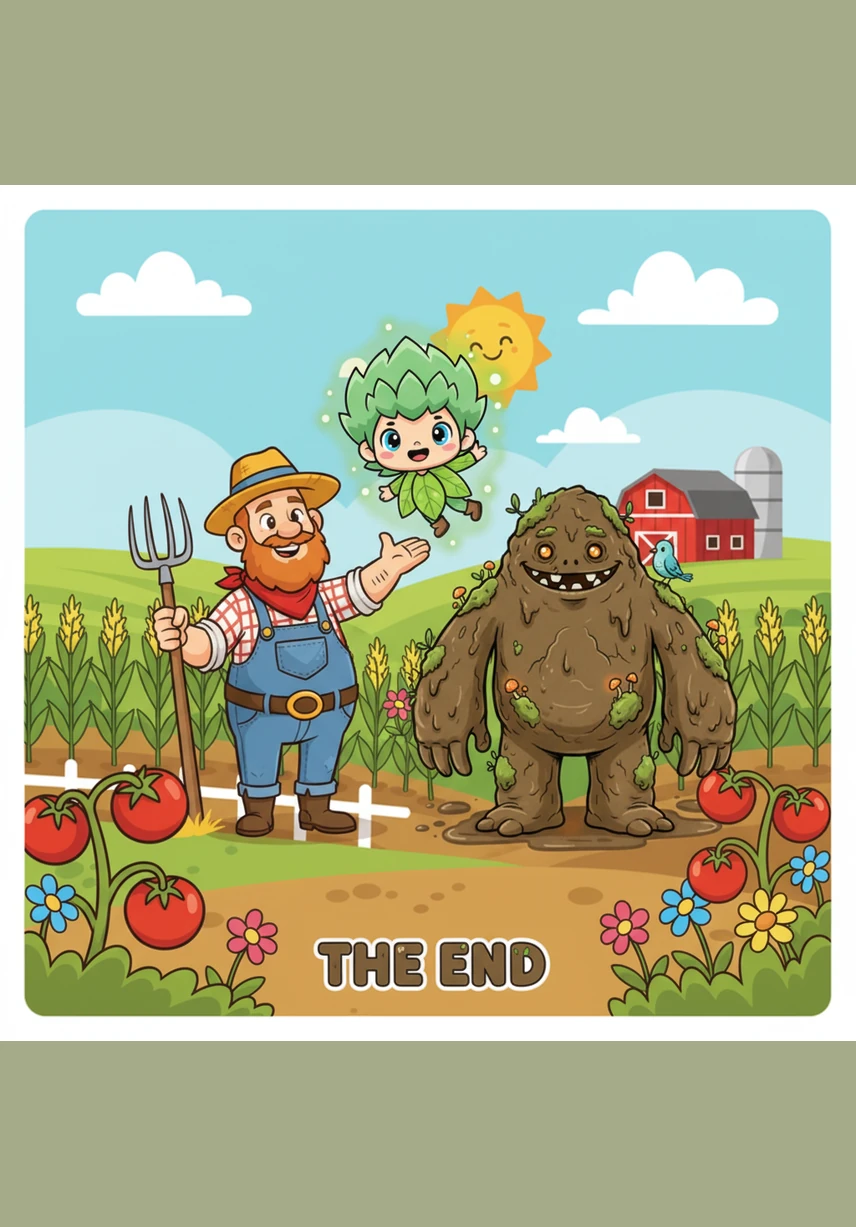 农场又恢复了往日的欢笑与生机，香草宝宝们明白了一个道理：只要大家团结一心，再加上一点点智慧的帮助，再强大的“泥巴怪”也会变成让大家茁壮成长的松软土地。