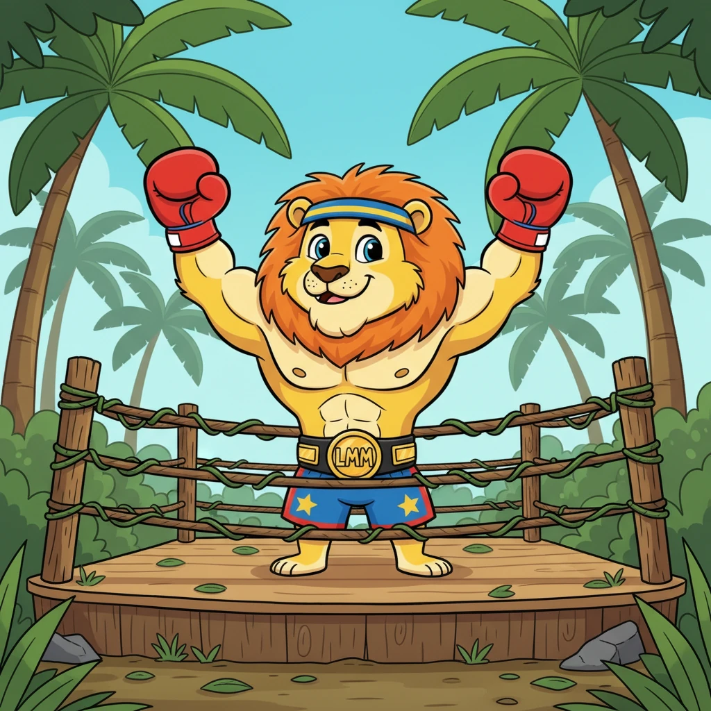 Leo "The Roar" Rumble, a magnificent lion with the fluffiest mane in the jungle, stretched his paws. He wasn't just any lion; he was a boxing lion, known for his powerful, yet always fair, punches. Today was the day of the Heavyweight Championship, and his heart was thumping like a drum.