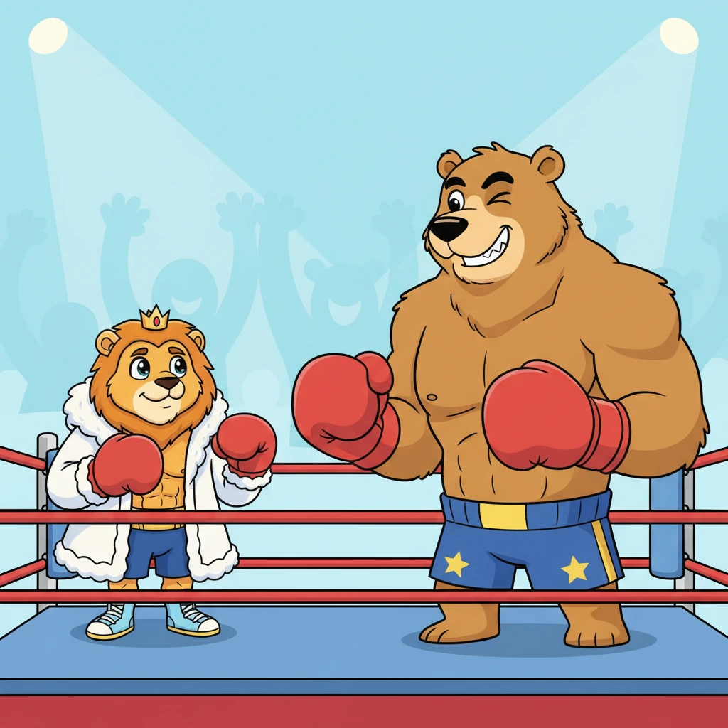 Across the ring stood Boris "The Bellow" Bear, a giant grizzly with a mischievous grin and even bigger paws. Boris was known for his playful jabs and surprising speed. He winked at Leo, ready for a friendly, but fierce, competition.