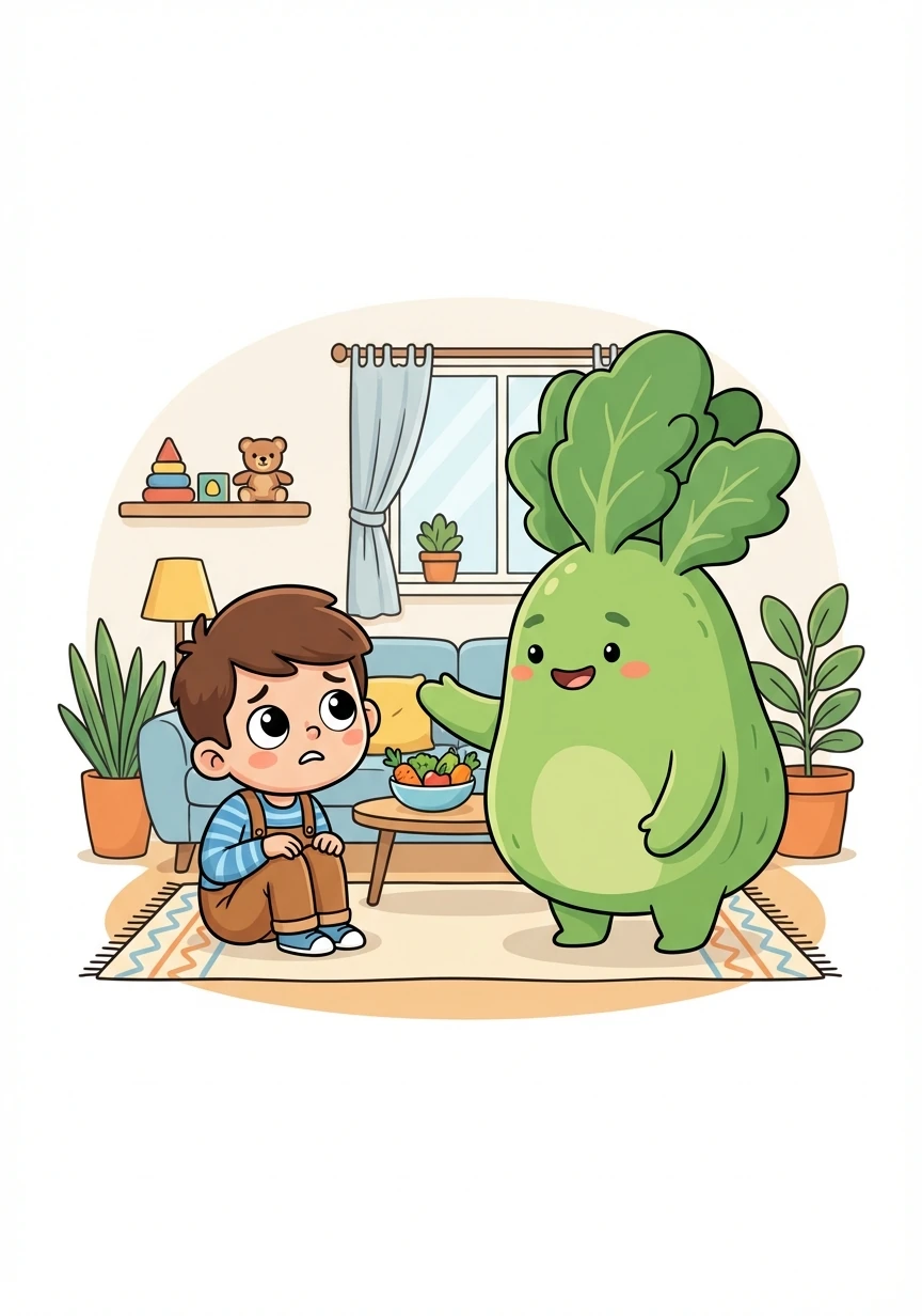 Awalnya Nino takut, tetapi Momo sangat ramah dan tidak menyeramkan. Momo menjelaskan bahwa dia datang untuk membantu Nino menyukai sayuran.