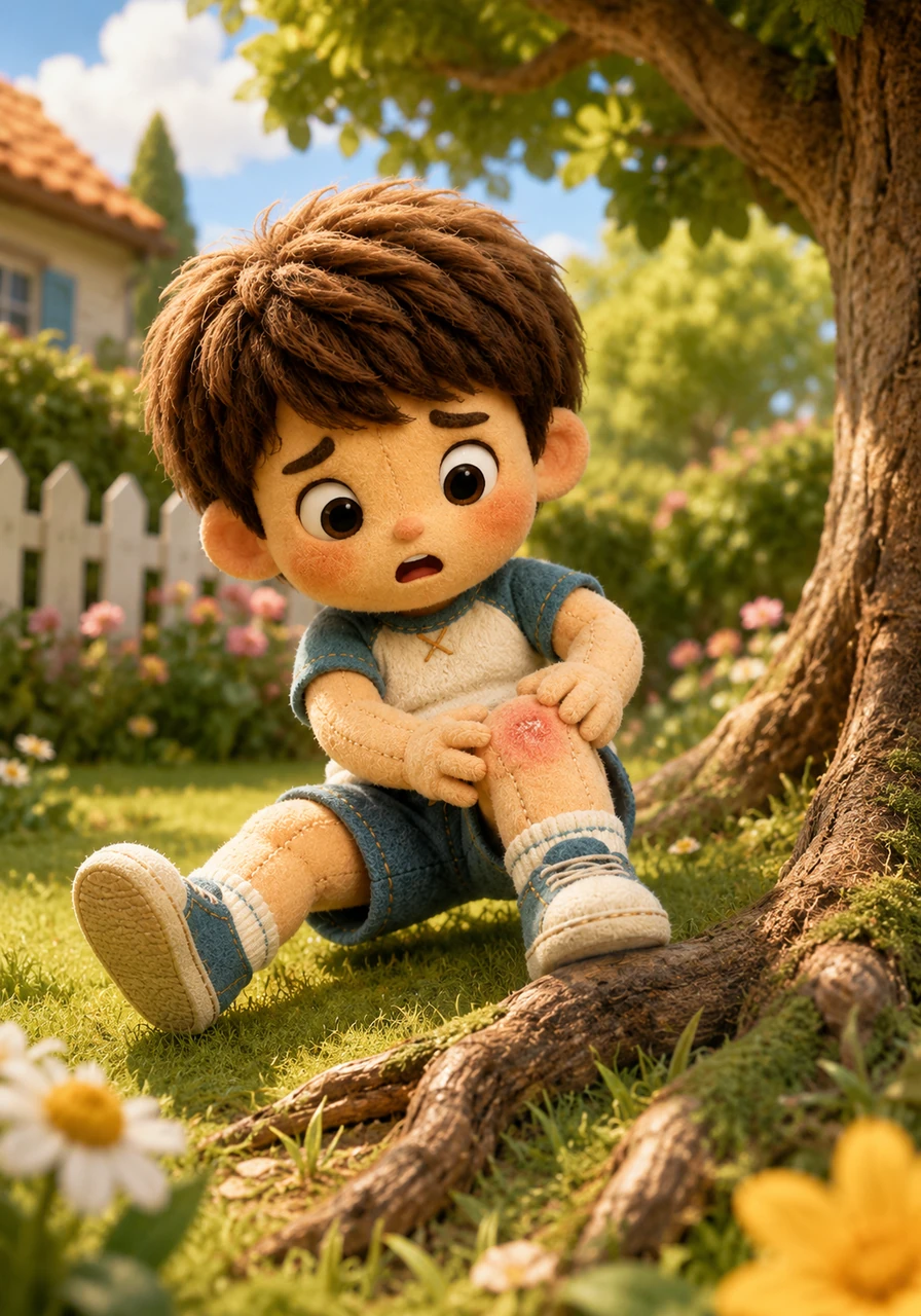 Léo court joyeusement dans le jardin ensoleillé quand il trébuche soudainement sur une racine d'arbre. En frottant doucement son genou un peu endolori, il commence à se demander ce qui se cache vraiment sous sa peau.