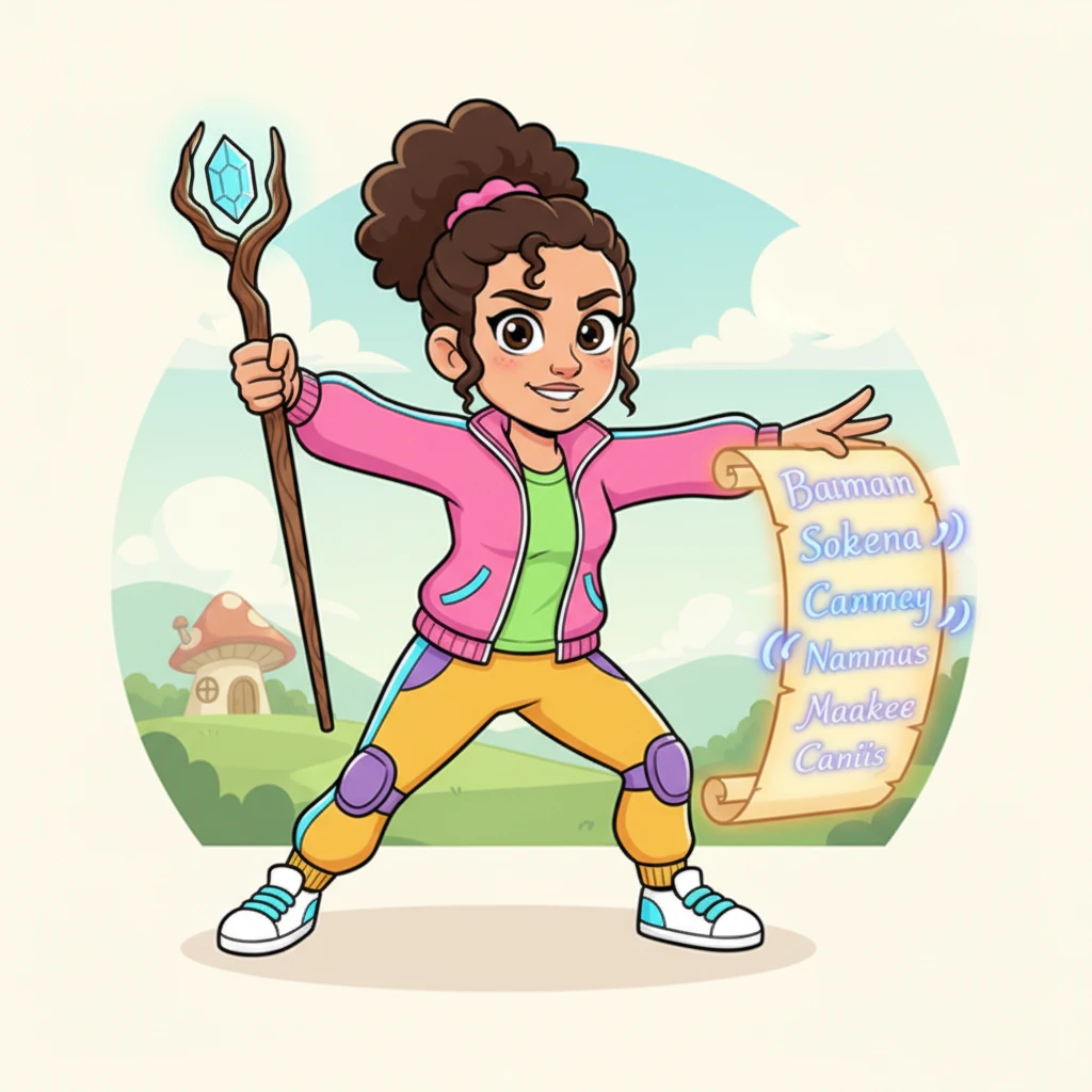 With a dramatic flourish, Winnifred unrolled a long, glowing parchment that floated in the air. On it, names shimmered in magical script: her former sports idols, her childhood friends, even her sweet old teacher. Each name was a target for her carefully concocted 'revenge' spells, and a determined, playful smirk spread across her face.
