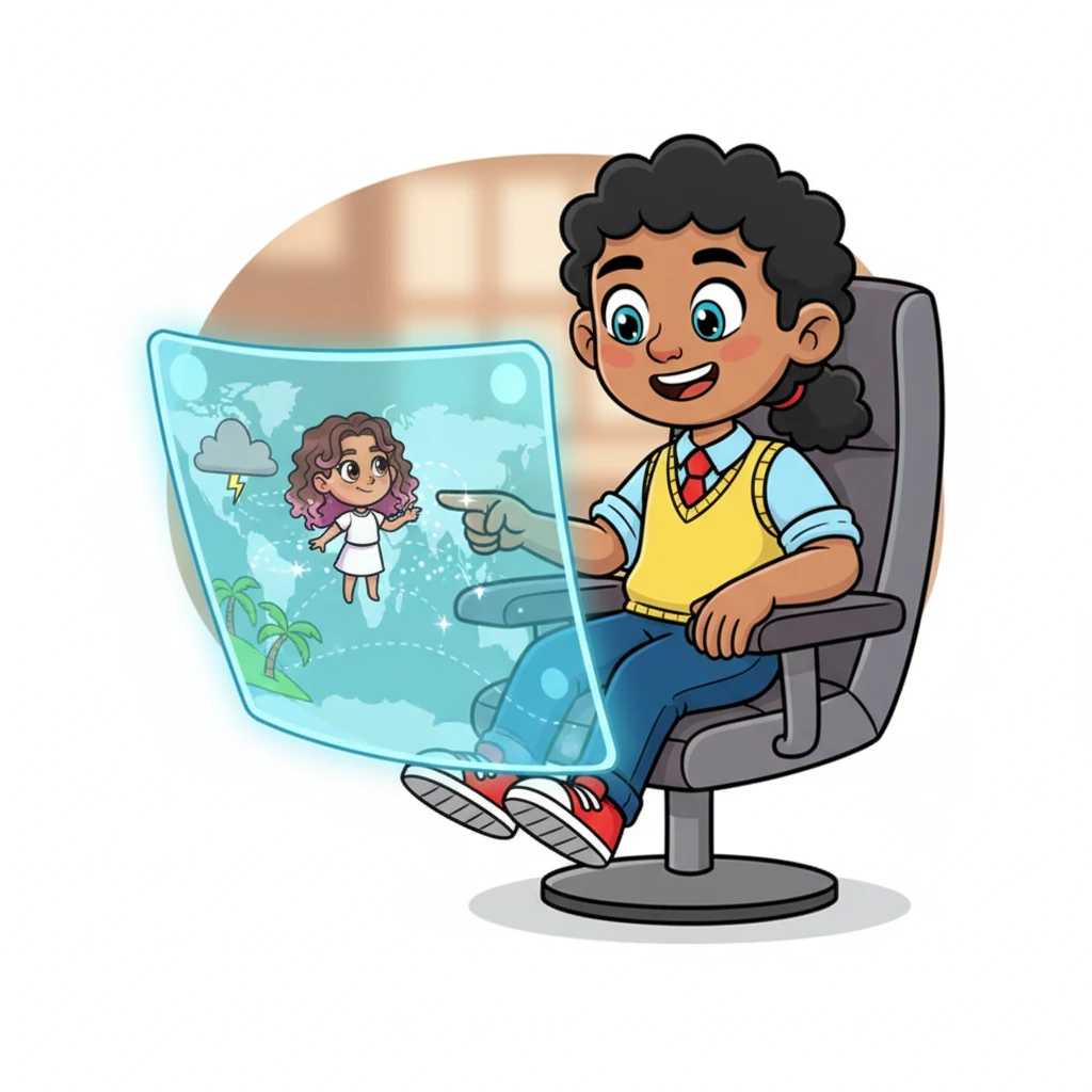 Captain Nick, with a wide, friendly grin, settled into his chair, ready for a new day. He opened his special 'Revenue Map' – a glowing, futuristic screen that showed all their sales journeys. Suddenly, a tiny, friendly AI sprite named AIRA, sparkling with curiosity, popped up from the screen, pointing a tiny finger at a stormy cloud over the sunny California coast on the map.