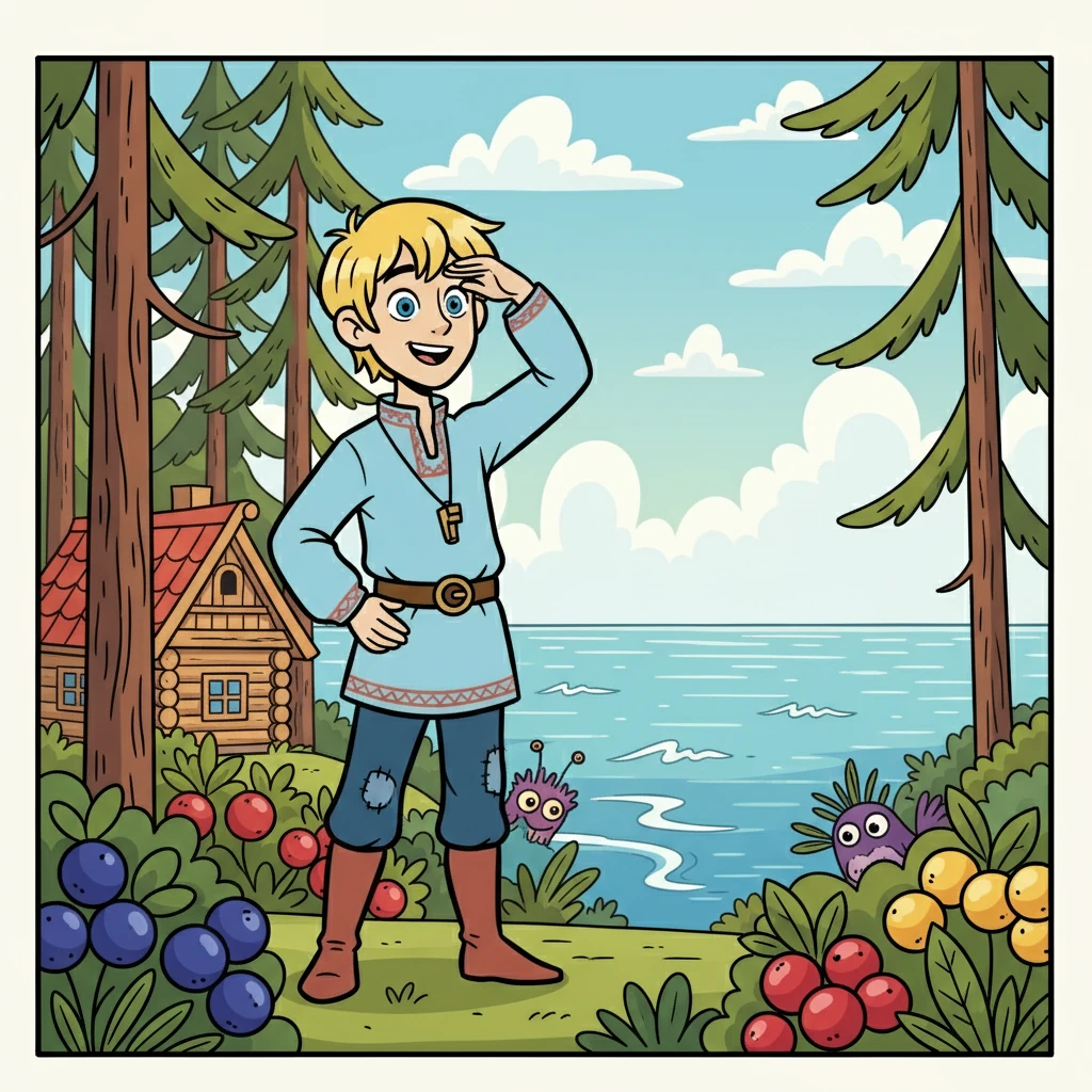 В далекой северной деревне, у самого Белого моря, жил мальчик Иванушка. Он был любознательным и смелым, всегда готовым к новым приключениям. Его дом стоял у кромки леса, где водились диковинные звери и росли волшебные ягоды.