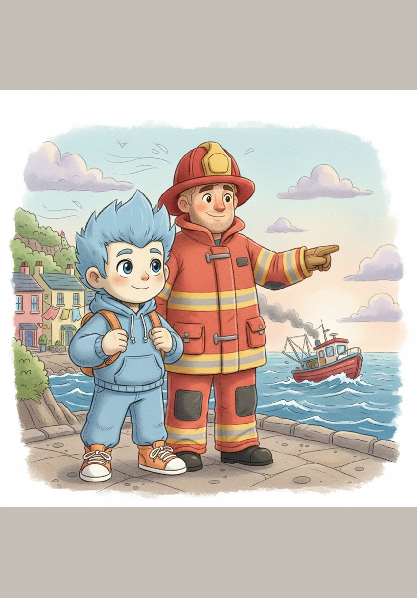 In the quiet, windy town of Pontypandy, young Cameron sat by his window watching the waves hit the shore. Every day, the bright red fire engine would roar past, its bell ringing with a promise of safety. Cameron dreamed of capturing that excitement in a song that the whole world would sing.