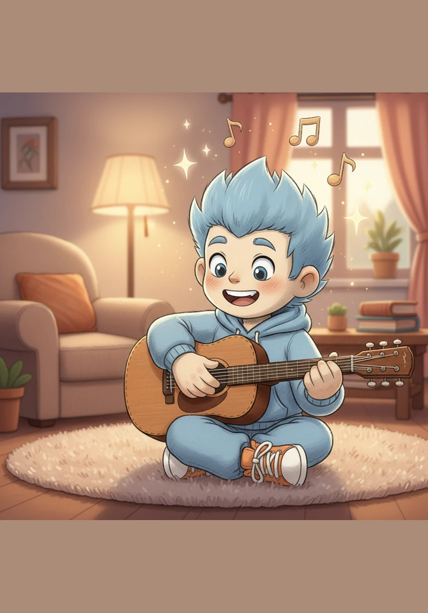 He picked up his acoustic guitar and struck a bright, bouncy chord that echoed through the house. The melody finally clicked into place, energetic and full of hope, just like the red engine itself. He could almost hear the whistle blowing and the sirens wailing in harmony with his strings.