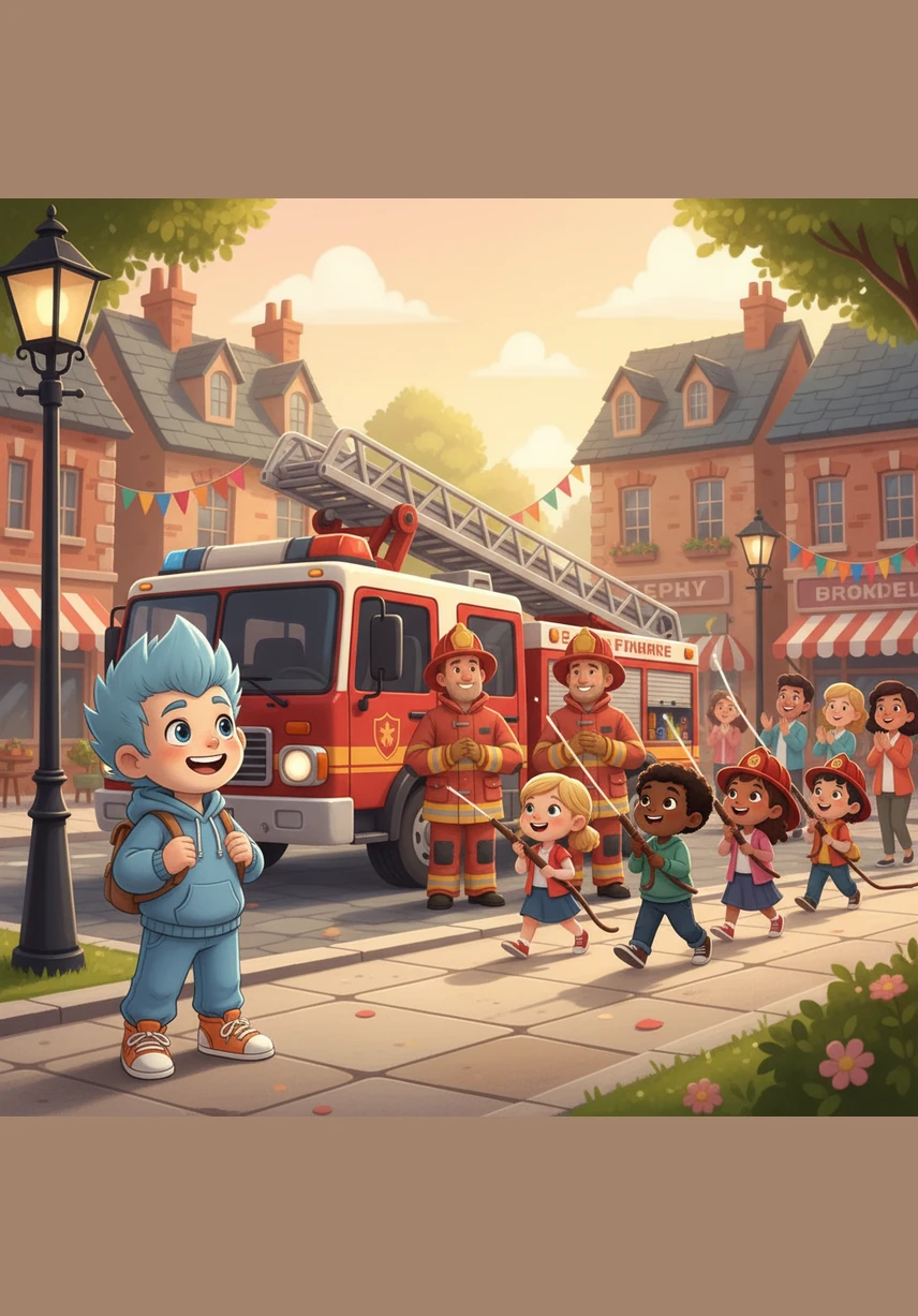 When the song was finally played over the town’s speakers, the firefighters stopped their work to listen with pride. Children began to march in time with the music, pretending to hold hoses and save the day. Cameron watched from the sidelines, his heart full of joy to see his music bringing the town together.