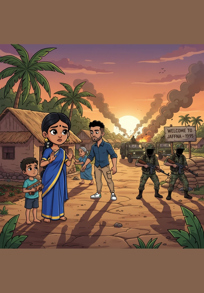 In 1995 Sri Lanka, the peaceful life of young Thamilselvi is shattered as the dark clouds of war descend upon her home. She watches with wide, fearful eyes as soldiers surround her house, while her mother whispers urgent warnings to stay hidden and stay silent.