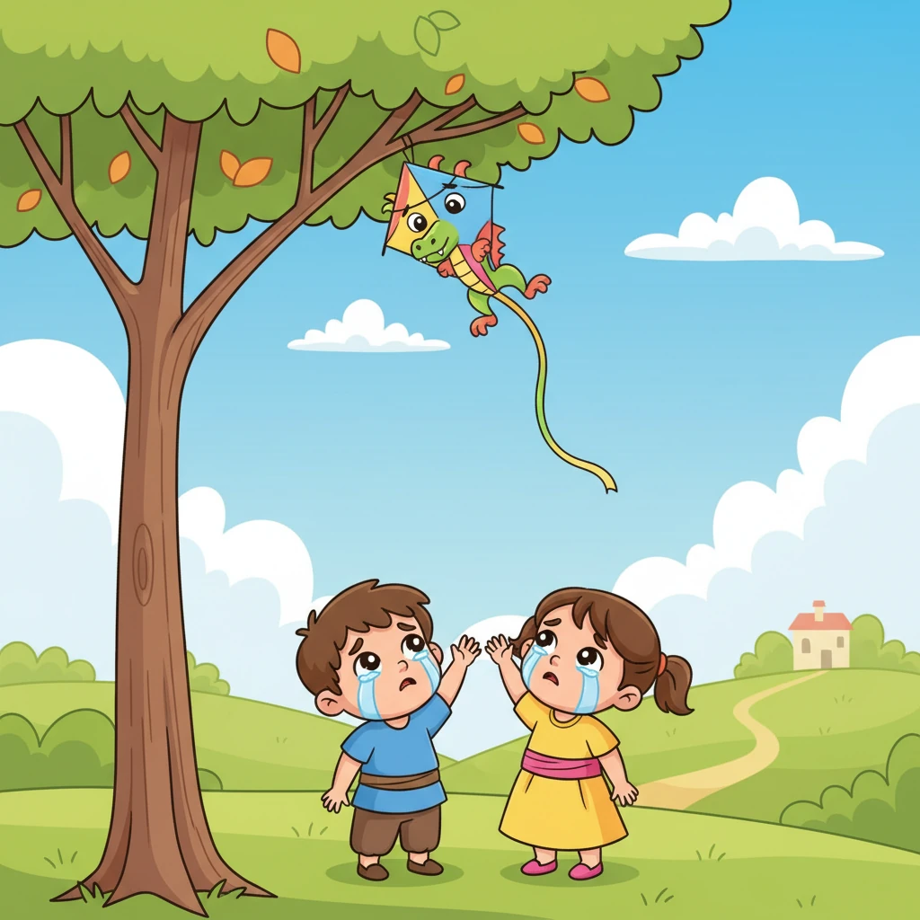 Малыши стояли под деревом, их личики были печальны, а глазки наполнены слезами. Они никак не могли достать своего любимого змея. Дерево было слишком высоким, а ветки – слишком тонкими и скользкими.
