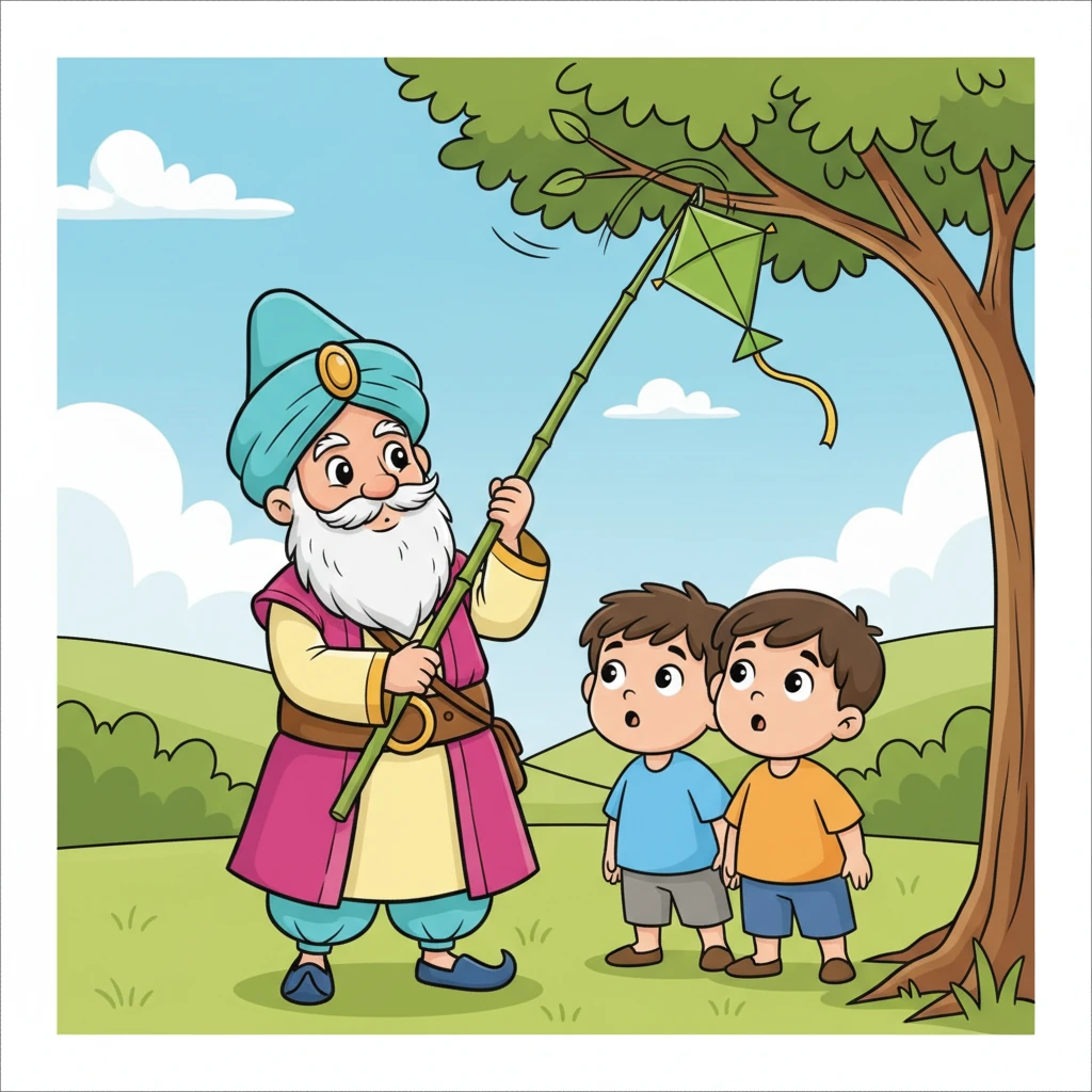 Затем Ходжа Хасан взял длинную бамбуковую палку, которую принес один из мальчиков. Осторожно, с помощью палки, он начал слегка покачивать ветку, на которой застрял змей. Все дети затаили дыхание, наблюдая за каждым движением.