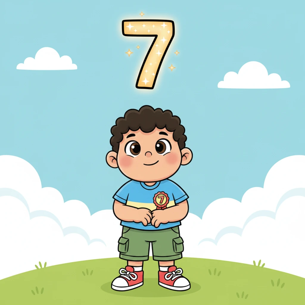 Tahiel stood still, a thoughtful expression on his face, as a large, hand-drawn number 7, adorned with tiny stars, floated gently above his head. A soft, contented smile played on his lips as he realized, "I'm back… and I'm turning 7."