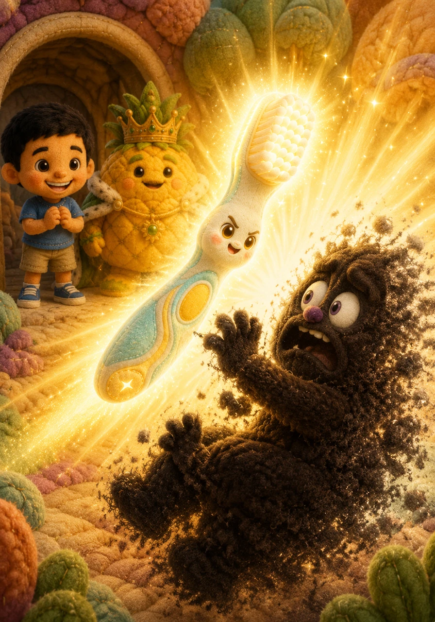 Brighter did not hesitate and flew toward the intruder, shining a powerful, magical light that made the Cavity Monster shrink away. The creature shivered and vanished completely, unable to withstand the brilliance of a clean, healthy smile.
