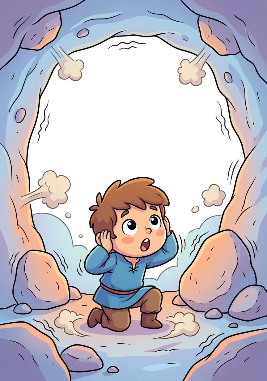 Suddenly, a booming voice echoed through the cave, shaking the very ground. "The time has come, young Arthur!" The voice was powerful and ancient.