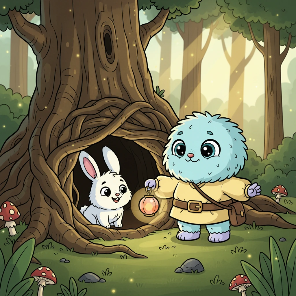 Mais adiante, eles encontraram Saltitão, um coelho saltitante que havia se perdido em um emaranhado de raízes. Com a ajuda de Lumi, Glau guiou Saltitão de volta para sua toca. Glau sentiu um calor no peito, percebendo que sua coragem podia ajudar os outros.