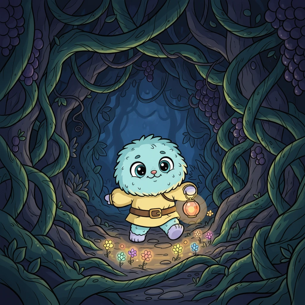 A aventura continuou e eles se depararam com um trecho de videiras emaranhadas, escuro e assustador. Glau, com seus olhos aguçados e a luz de Lumi, conseguiu encontrar um caminho seguro. A cada passo, ela sentia sua confiança crescer, como uma flor desabrochando.