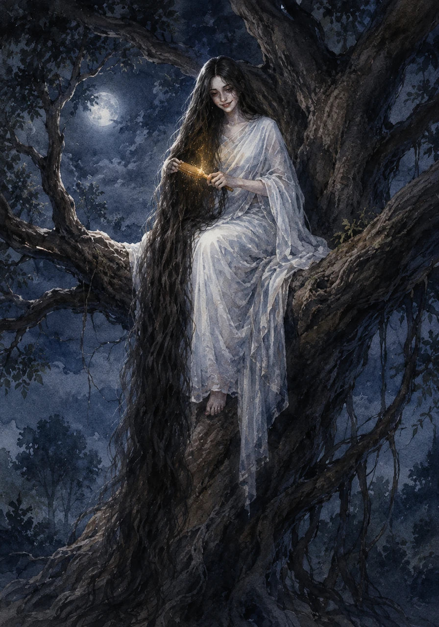 The elders whispered terrifying stories about a woman in a pure white sari who haunted the tree. They claimed she sat among the branches in the dead of night, quietly combing her impossibly long, dark hair with a glittering golden comb.