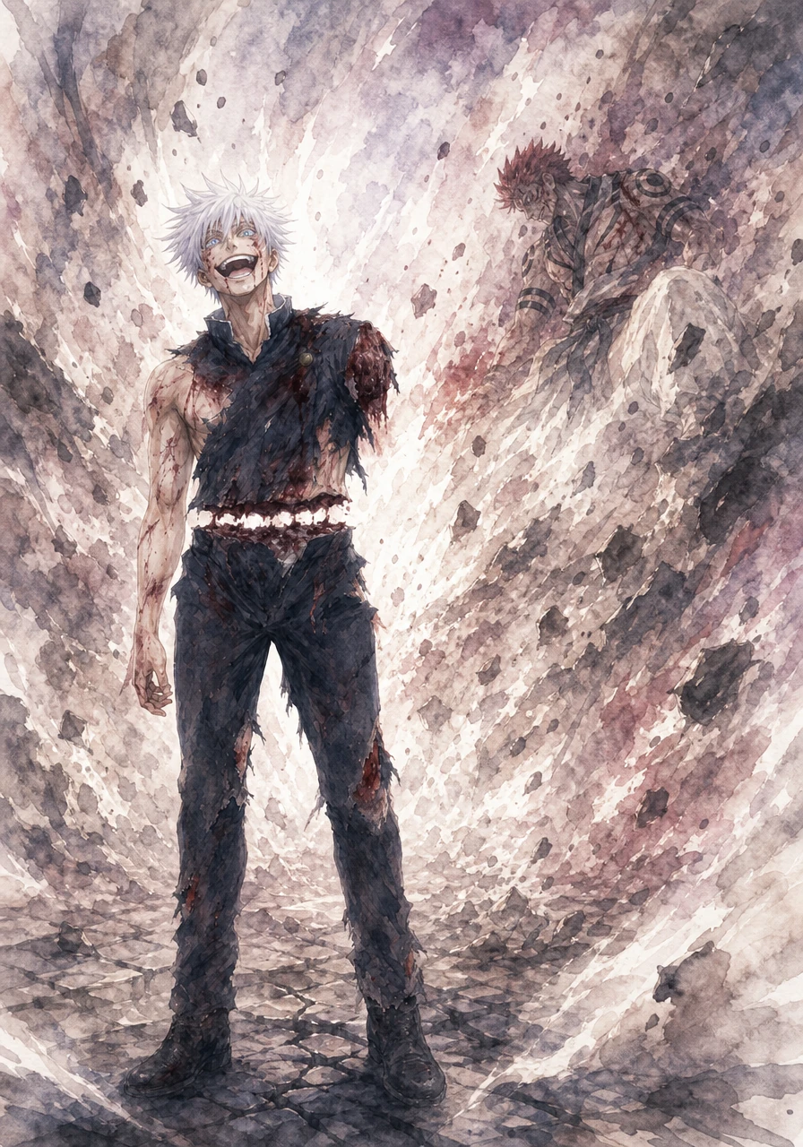 Unleashing a devastating, single-handed final technique, Gojo obliterates his enemies in a brilliant flash of color. Standing victorious amidst the dust with only one arm, he proves that true strength belongs to those who smile in the face of absolute despair.