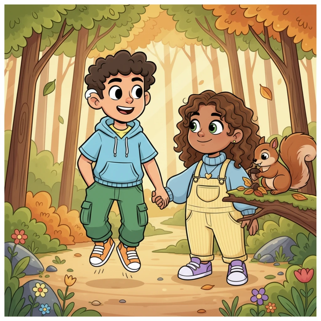 After a yummy breakfast of honey-drizzled berries, Barnaby and Mama Bear head out to explore the Whispering Woods. Barnaby bounces with excitement, his ears twitching as he spots a busy squirrel. Mama Bear holds his paw, guiding him gently.