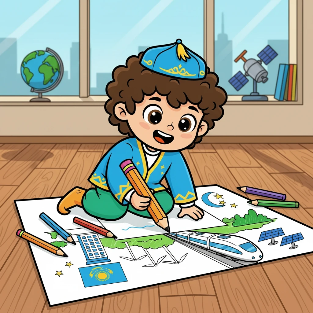 Данияр қарындашпен қағаз бетіне өзінің армандарын түсіре бастады. Ол болашақта Қазақстанның дамуына үлес қосуды армандады.