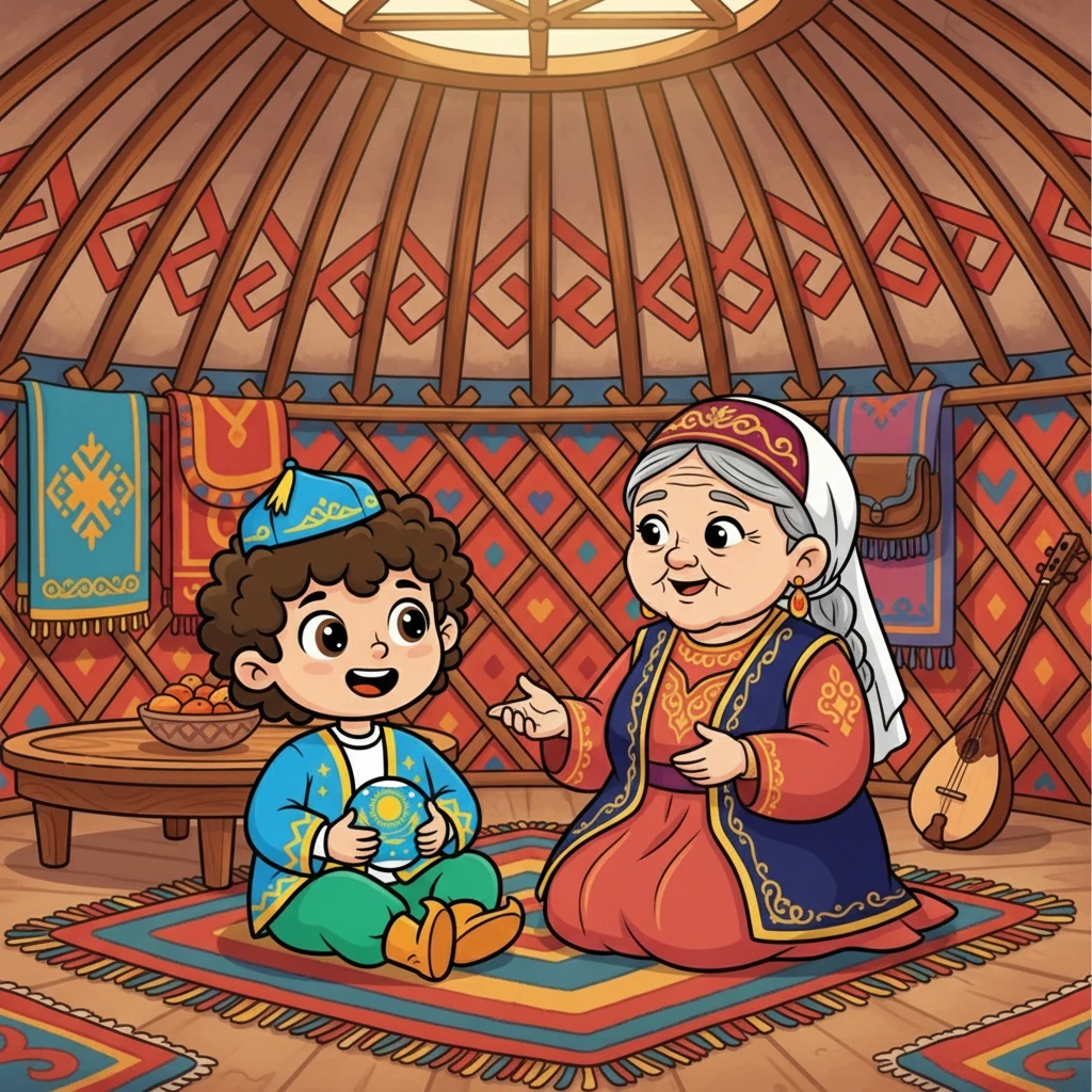 Ауылға келген соң Данияр әжесін көріп, онымен әңгімелесті. Әжесі оған қазақ халқының салт-дәстүрлері туралы айтып берді.