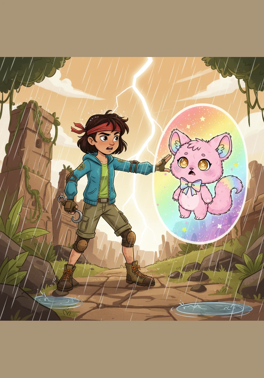 Nina caught up to Rainbow and gently but firmly took hold of her fuzzy hand. She explained that it isn't right to take things that belong to others just because you want them, teaching the monster about respect.