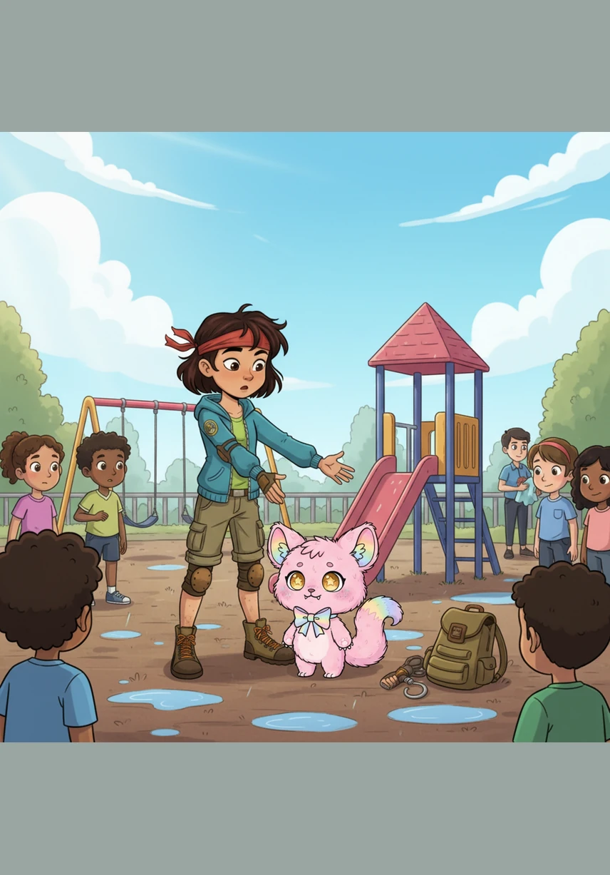 Rainbow finally understood and decided to make things right by heading back to the slide. She gathered all the stolen lunch boxes and carefully returned them to the surprised and happy children who were waiting nearby.