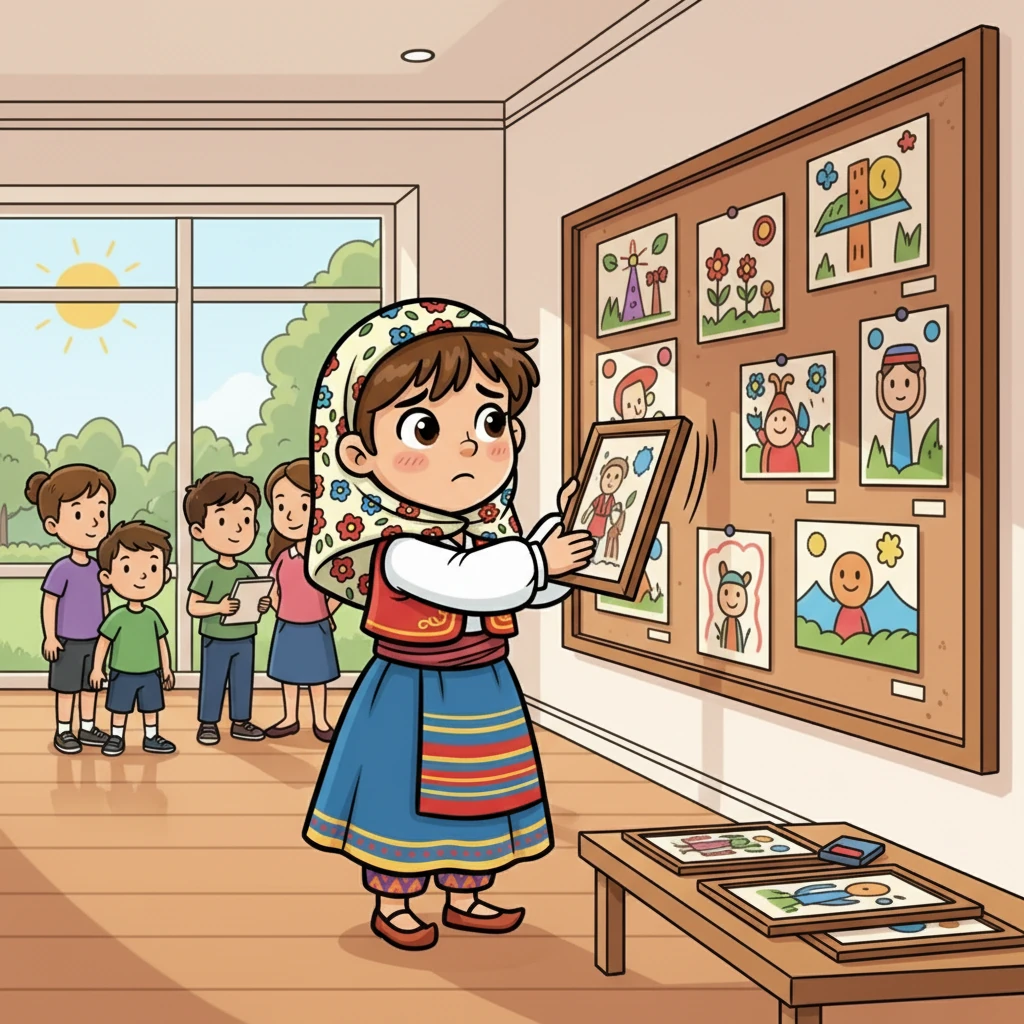 Elif, sergi alanına girdiğinde kalbi hızla çarpmaya başladı. Resimlerini asarken elleri titriyordu. Ama sonra derin bir nefes aldı ve kendini toparladı.