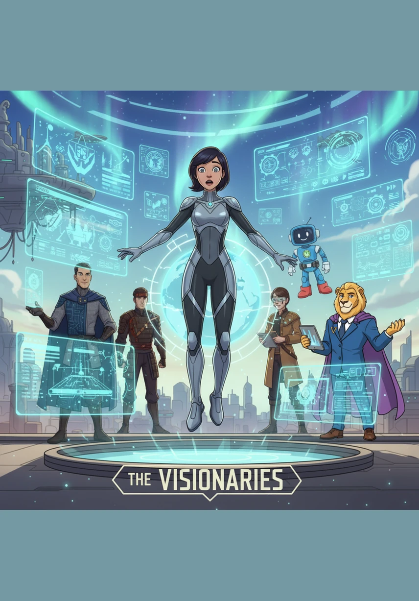 Nova enters the project showcase, where massive, glowing cubes rotate slowly in a zero-gravity environment. Each face of the cube displays a cinematic masterpiece, representing the award-winning standards and world-class quality of the team's most prestigious work.