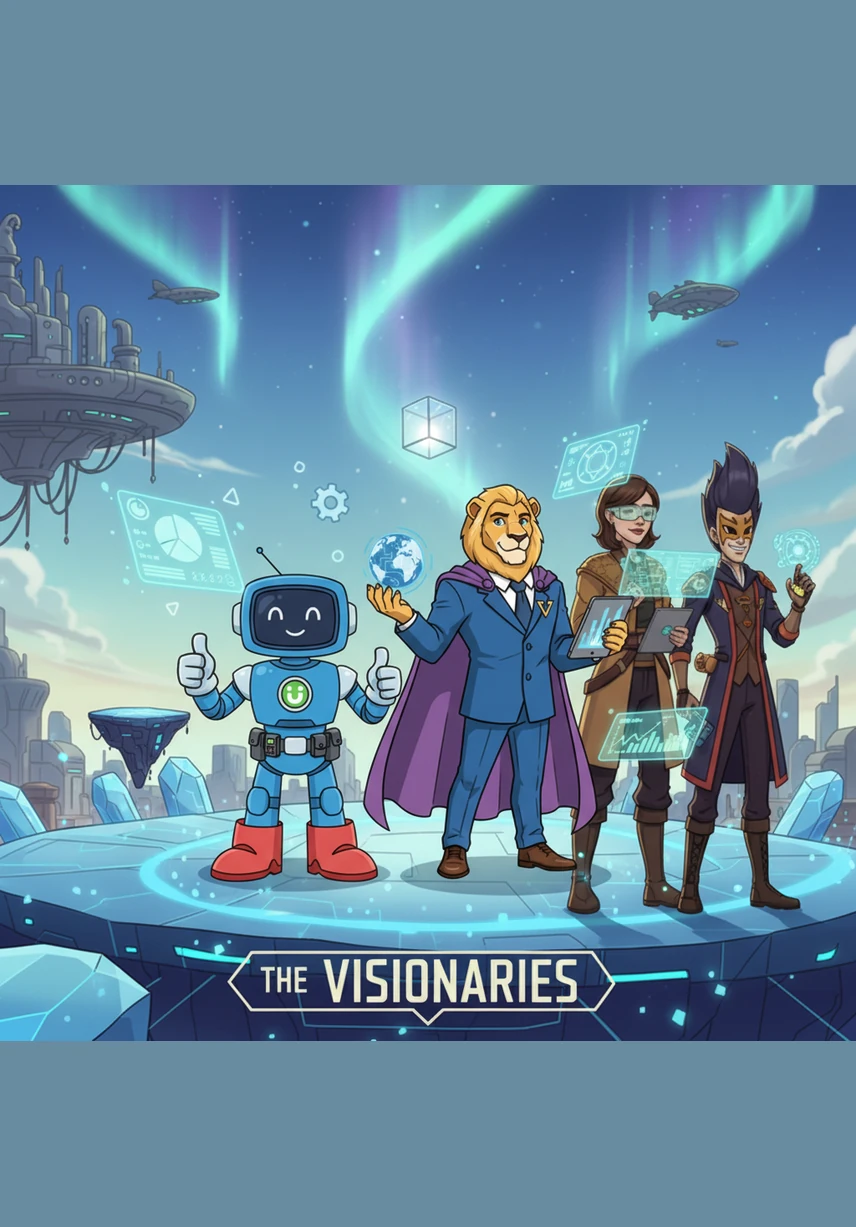 Near the horizon of this digital dimension, a singular floating glass cube waits, its borders pulsing with neon energy. This is the gateway for connection, a sleek and elegant interface where new visions are shared and global partnerships are born.