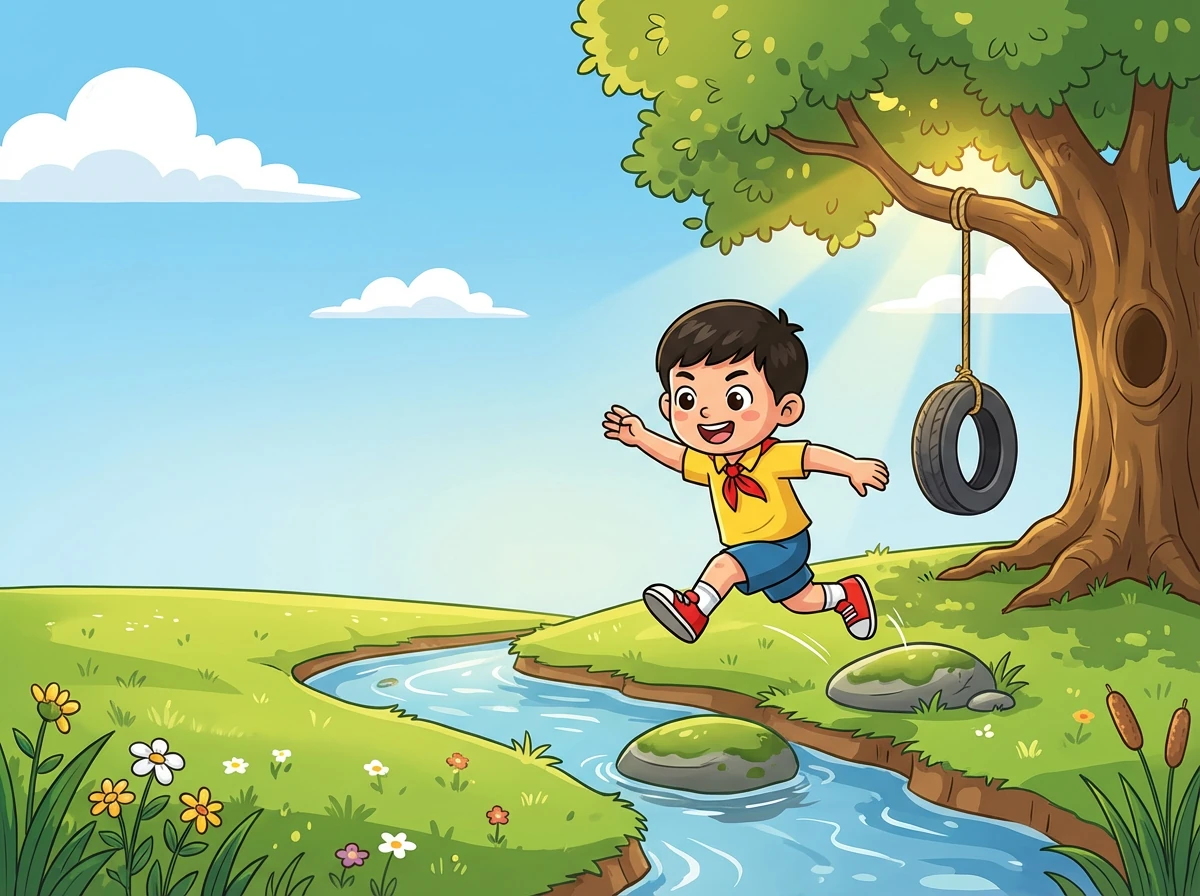 老奶奶摸着小明的头,夸奖他说:“你真是个好孩子,乐于助人,太棒了!”