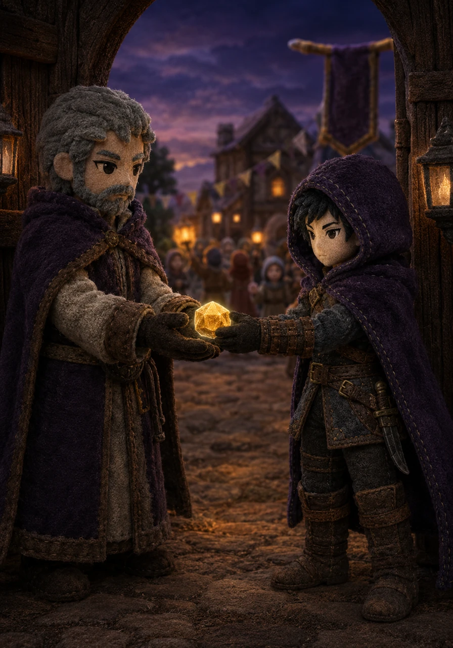 Back at the village gates, Lyra hands the relic to the elder, their expression unreadable but their duty fulfilled. They vanish into the twilight before the celebrations can begin, a silent protector returning to the shadows where they belong.