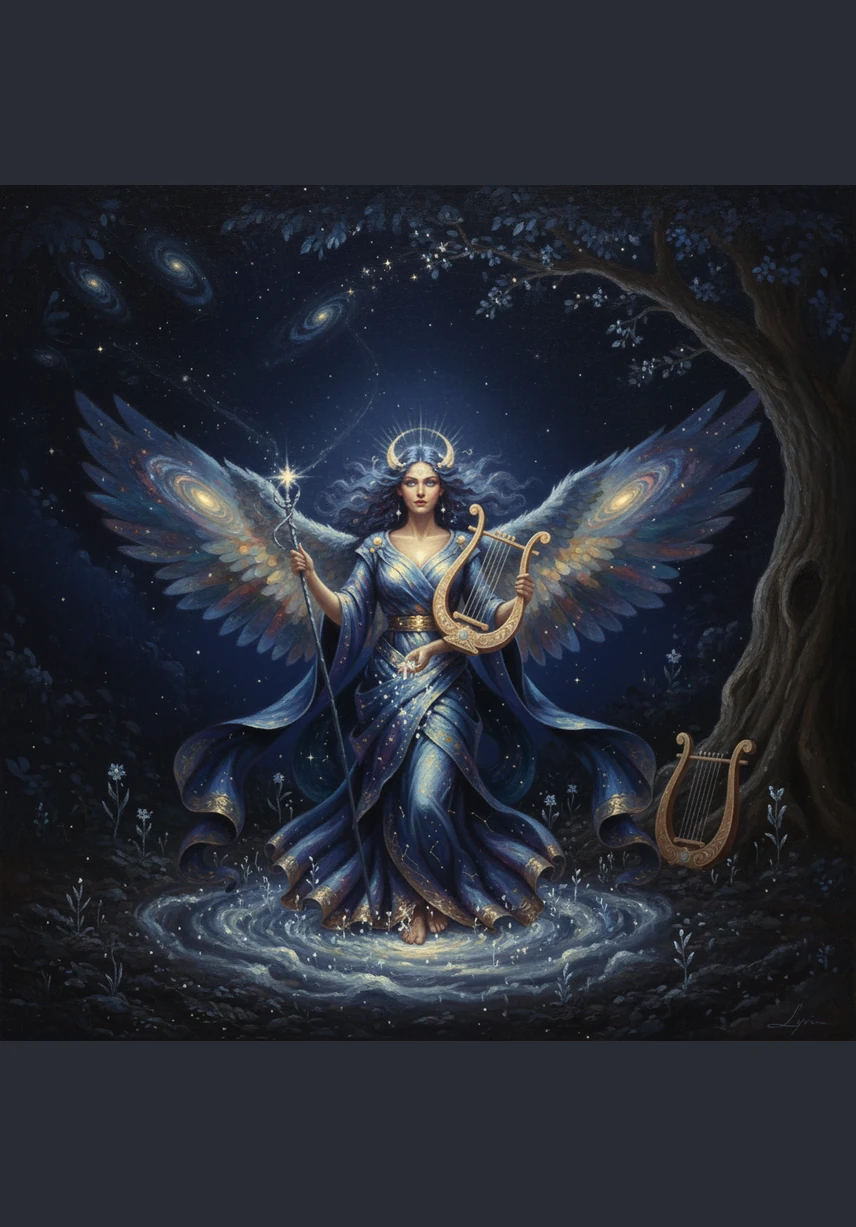 Lyra reached into the velvet night sky and plucked the brightest stars, planting them like glowing seeds into the dark earth. As she hummed a celestial melody, the ground began to shimmer with a soft, silvery radiance that chased away the shadows.