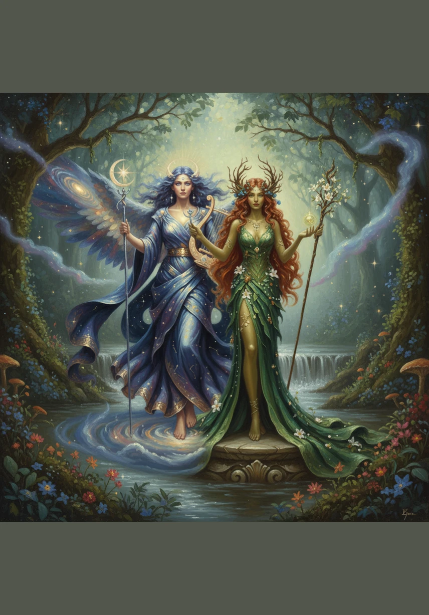 To this day, when the wind whispers through the trees and the stars twinkle with extra brilliance, people remember the goddesses Lyra and Ivy. Their hidden garden remains a sanctuary of eternal peace, flourishing forever under their watchful and loving eyes.