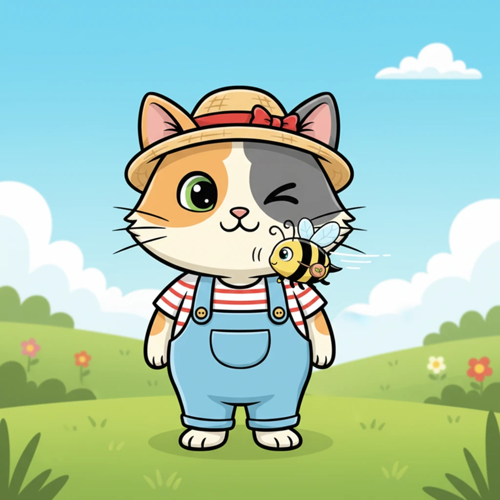 A tiny, striped bee, buzzing with energy, zipped past Whiskers' nose. One of Whiskers' ears perked up, then both eyes slowly opened. He blinked, a spark of curiosity igniting in his big green eyes.