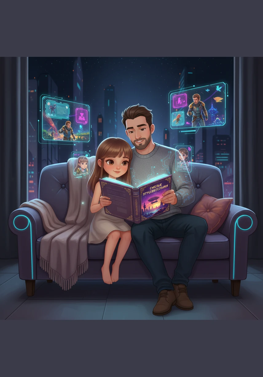 Они вместе устраиваются на удобном диване и начинают читать первую главу о смелых путешественниках. Маша понимает, что история захватывает её воображение так же сильно, как самая активная игра.